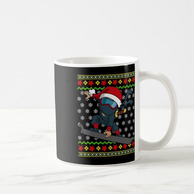 Snowboard Ugly jul Sweater Mönster Ninja Sno Kaffemugg (Höger)