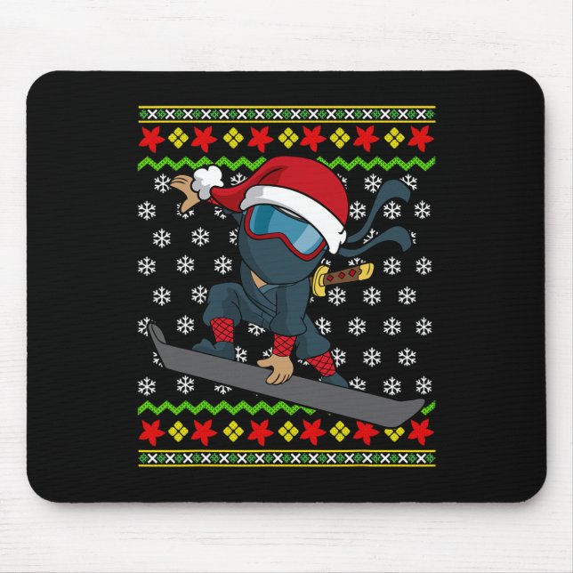 Snowboard Ugly jul Sweater Mönster Ninja Sno Musmatta (Framsidan)