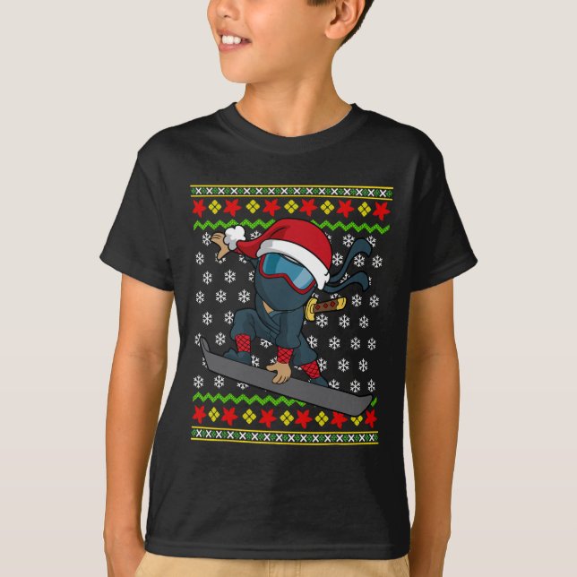 Snowboard Ugly jul Sweater Mönster Ninja Sno T Shirt (Framsida)
