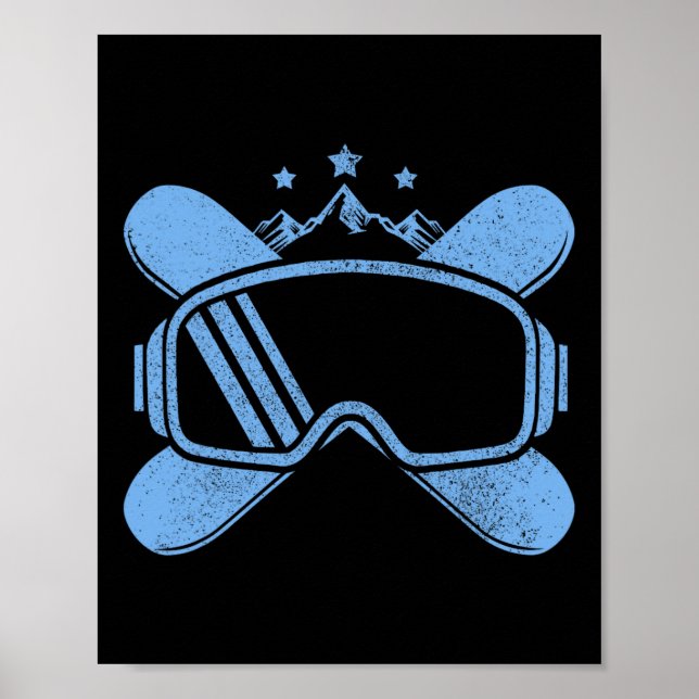 Snowboard - Vintage Mountains Goggles Snowboarding Poster (Framsidan)