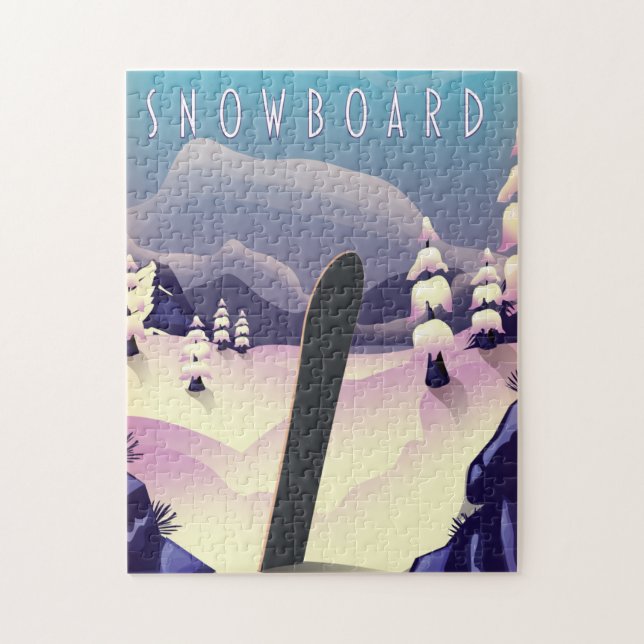 Snowboard vintage stil reseaffisch pussel (Vertikal)