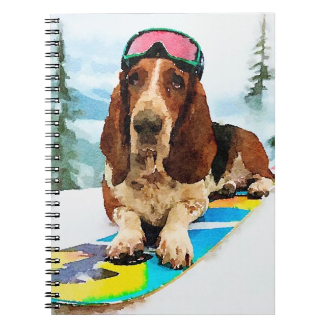 Snowboardåkande Basset hound Anteckningsbok (Framsidan)