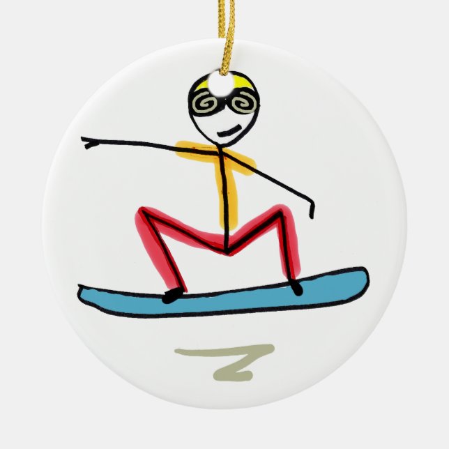 Snowboardåkande Stickman Julgransprydnad Keramik (Framsidan)