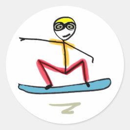 Snowboardåkande Stickman Runt Klistermärke