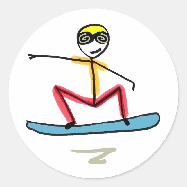 Snowboardåkande Stickman Runt Klistermärke (Framsida)