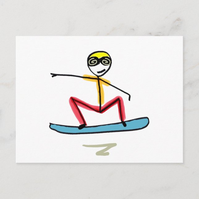 Snowboardåkande Stickman Vykort (Framsida)