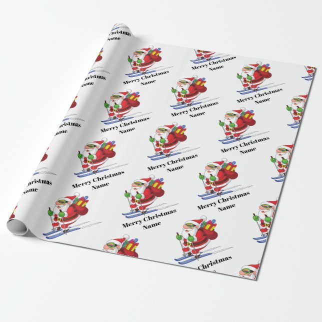 Snowboardåkande Tomte Mönster Personlig Jul Presentpapper (Utrullad)