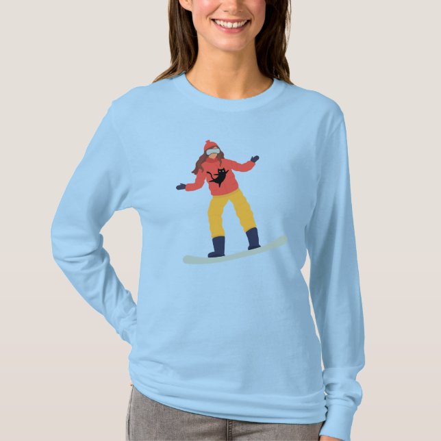 Snowboardåkare med en kattjacka t shirt (Framsida)