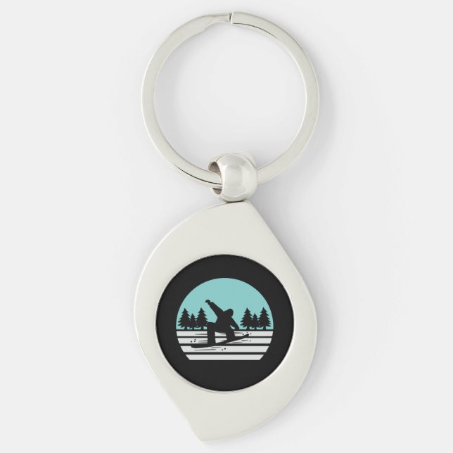 Snowboardåkning Retro Vintage Swirl Silverfärgad Nyckelring (Framsidan)