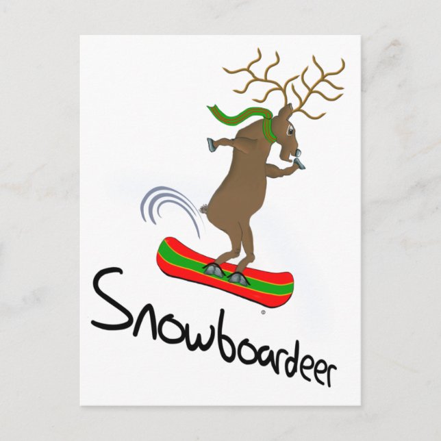 Snowboardeer Funny Snowboarding Reindeer Vykort (Framsida)