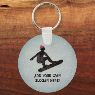 Snowboarder Action Pose - grunge look - din text Nyckelring