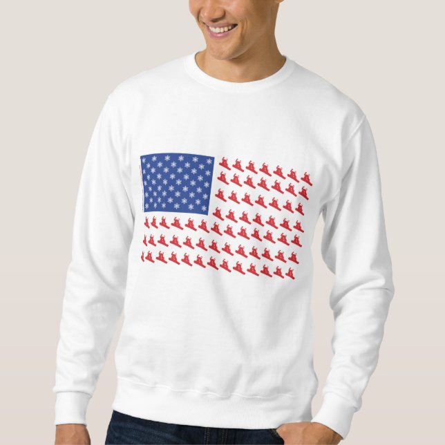 Snowboarder American Flagga Lång Ärmad Tröja (Framsida)