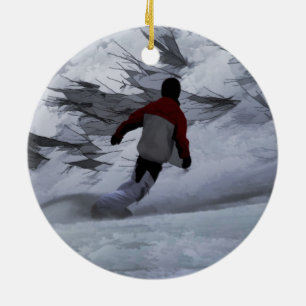 Snowboarder ’Carving the Mountain’ Winter Sports Julgransprydnad Keramik