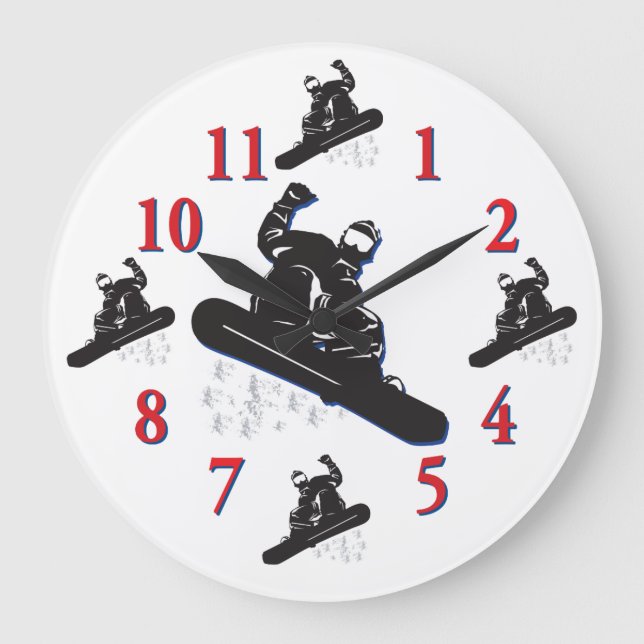 Snowboarder Clock - Det är dags för Snowboarder Stor Klocka (Framsida)