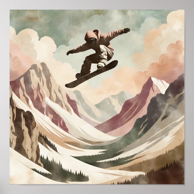 Snowboarder Enjoeing the Snowy Mountains Poster (Framsidan)