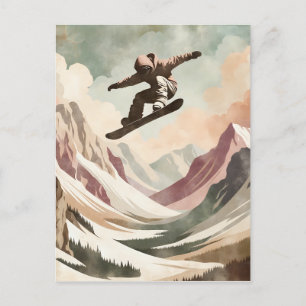 Snowboarder Enjoeing the Snowy Mountains Vykort