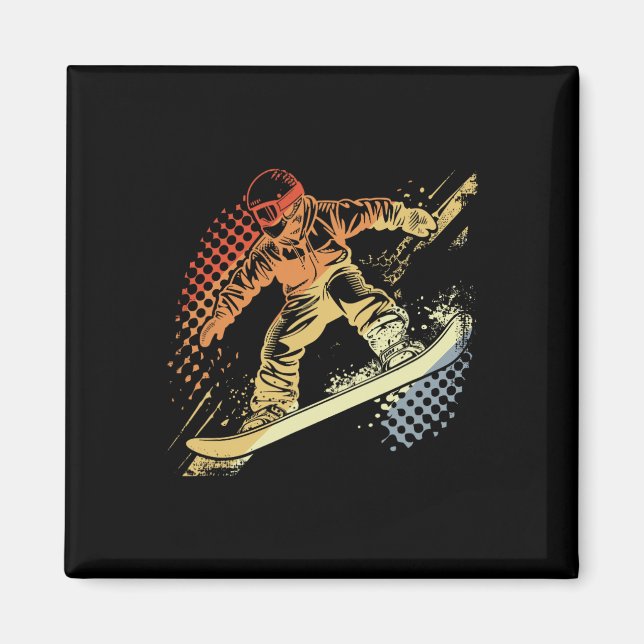 Snowboarder Graphic Retro Stil Alpine Snowboardin Magnet (Framsidan)