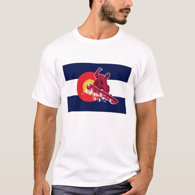 Snowboarder i Colorado Flagga T Shirt (Framsida)