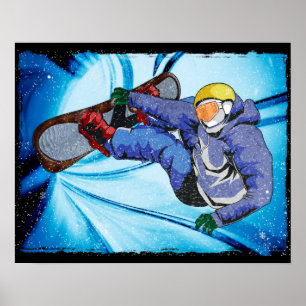 Snowboarder i Edgy Snowstorm Poster