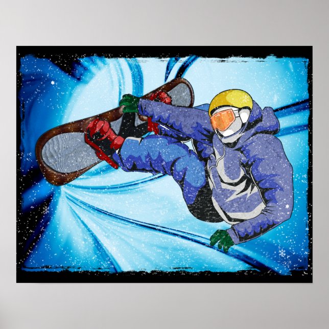 Snowboarder i Edgy Snowstorm Poster (Framsidan)