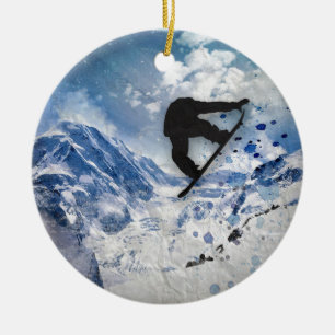 Snowboarder i flyg julgransprydnad keramik