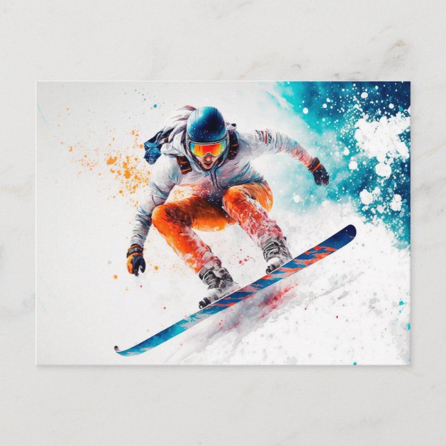 Snowboarder Illustration Vykort (Framsida)