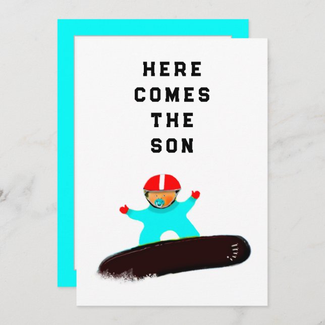 Snowboarder-inbjudningar för babyskor inbjudningar (Fram/baksida)