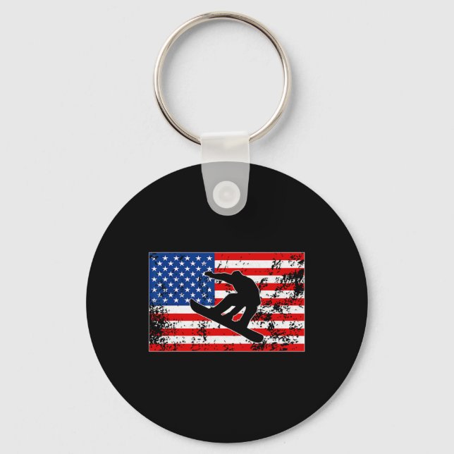 Snowboarder Jumping Usa American Flagga Snowboardi Nyckelring (Framsida)