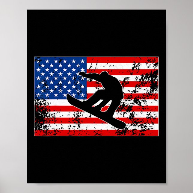 Snowboarder Jumping Usa American Flagga Snowboardi Poster (Framsidan)