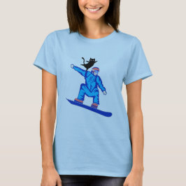 Snowboarder med en kattbalansakt t shirt