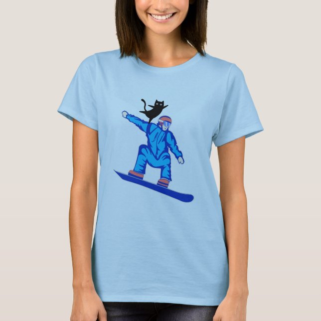 Snowboarder med en kattbalansakt t shirt (Framsida)