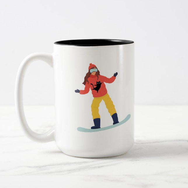 Snowboarder med Kat Jacka Två-Tonad Mugg (Vänster)