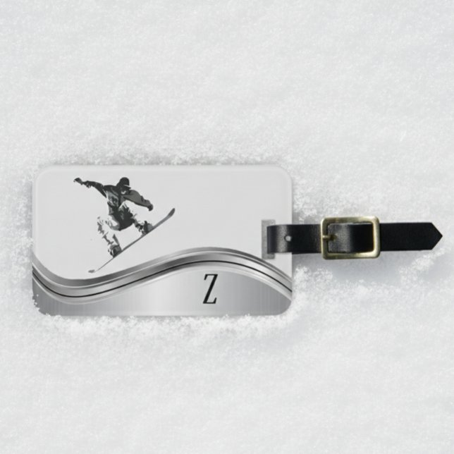 Snowboarder Monogram Silver Snowboard Bagagebricka (Skapare uppladdad)