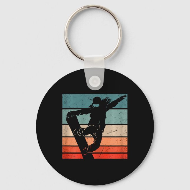 Snowboarder Mountains Ski Slope Retro Snowboarding Nyckelring (Framsida)