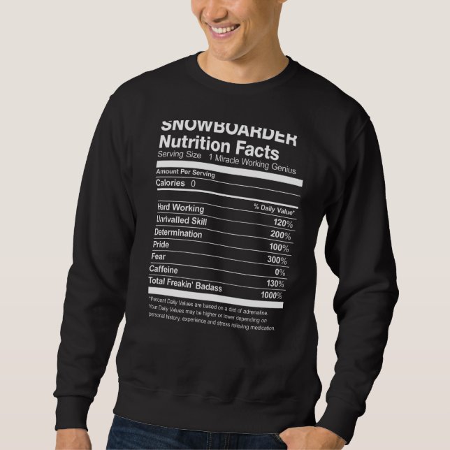 Snowboarder Nutrition Facts Funny Lång Ärmad Tröja (Framsida)