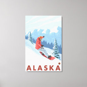 Snowboarder Scen - Vintage resor Poster 2 Canvastryck