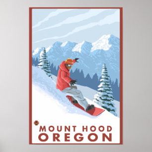 Snowboarder Scene - Mount Huva, Oregon Poster