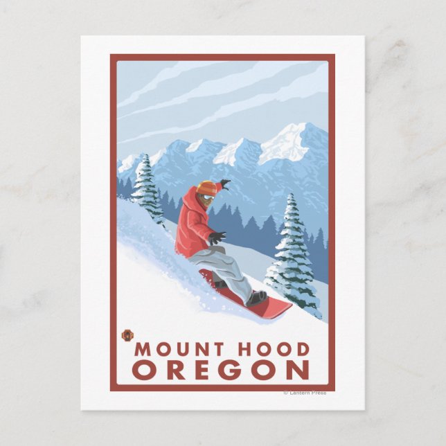Snowboarder Scene - Mount Huva, Oregon Vykort (Framsida)