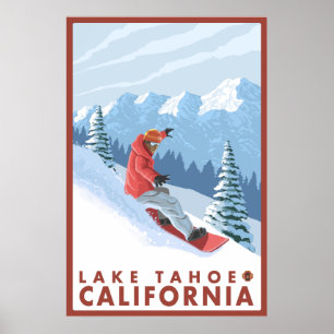 Snowboarder Scene - Sjö Tahoe, Kalifornien Poster