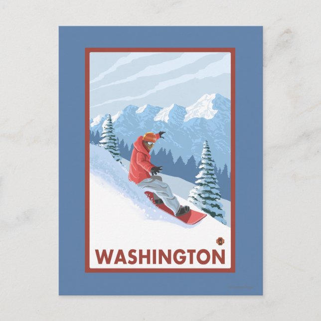 Snowboarder Scene - Washington Vykort (Framsida)