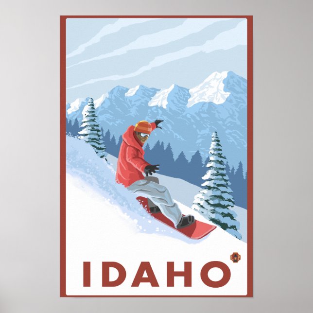 Snowboarder SceneIdahoVintage Travel Poster (Framsidan)