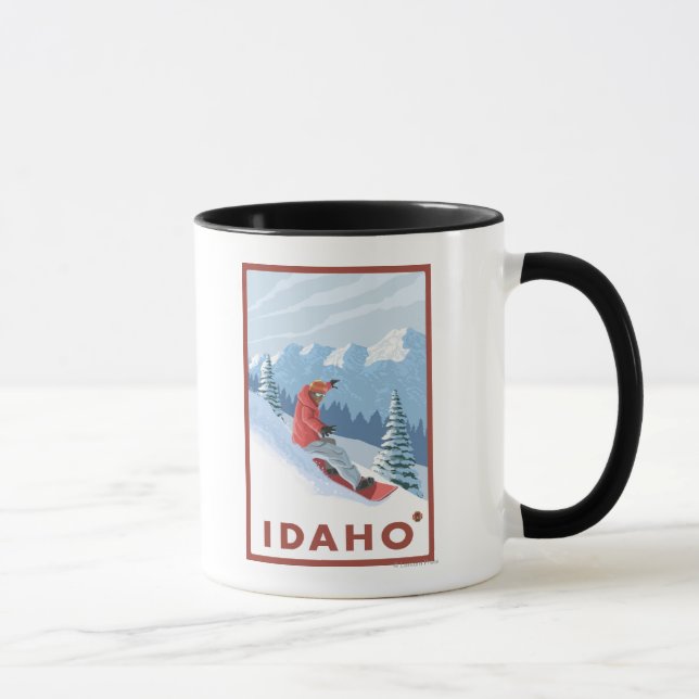 Snowboarder SceneIdahoVintage Travel Poster Mugg (Höger)