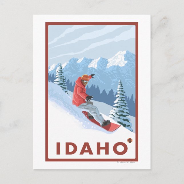 Snowboarder SceneIdahoVintage Travel Poster Vykort (Framsida)