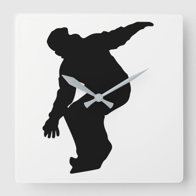 Snowboarder Silhouette Fyrkantig Klocka (Framsida)