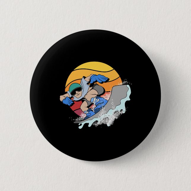 Snowboarder Snowboarding Winter Sport Retro Snowbo Knapp (Framsida)