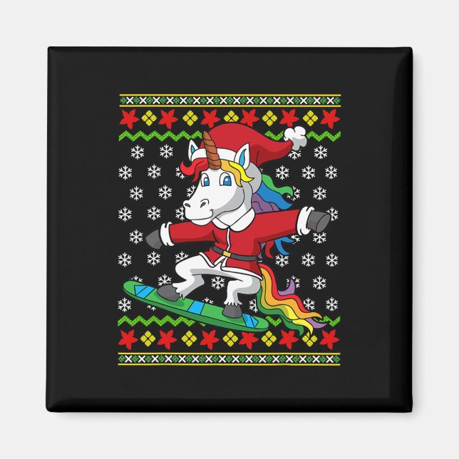 Snowboarder Unicorn Santa Snowboarding jul S Magnet (Framsidan)