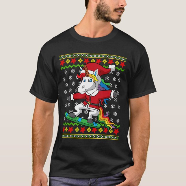 Snowboarder Unicorn Santa Snowboarding jul S T Shirt (Framsida)