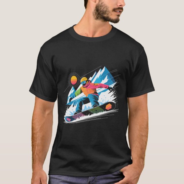 Snowboarder utforska Slopes Snowboarding Älskare T Shirt (Framsida)