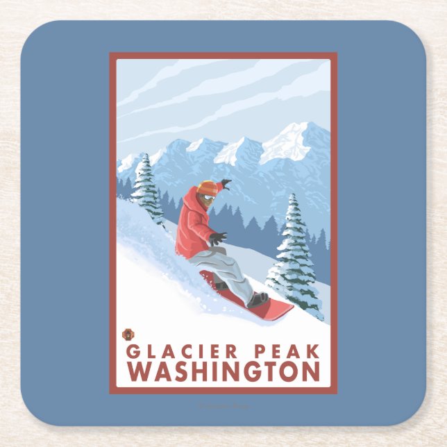 Snowboarderplats - maximal glaciär, Washington Underlägg Papper Kvadrat (Framsidan)