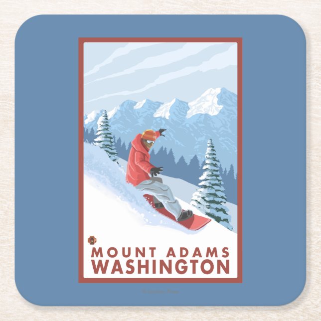 Snowboarderplats - montering Adams, Washington Underlägg Papper Kvadrat (Framsidan)